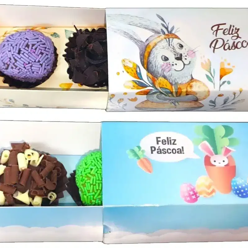 Caixa com 2 unidades de brigadeiro, tema páscoa.